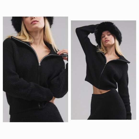 Alo Yoga Courchevel Cashmere Full Zip Jacket in Black sz XS - Picture 1 of 12